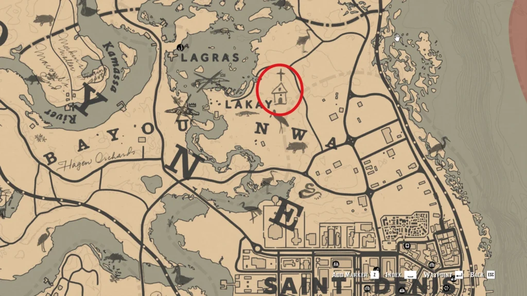 RDR2 Landmark Map 1 Church with hand from clouds