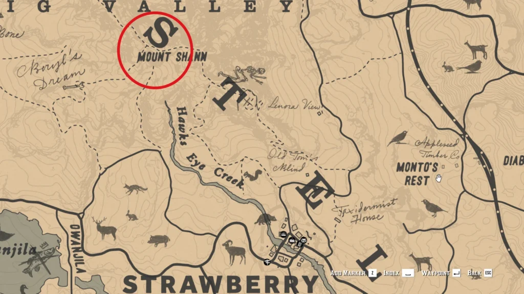 RDR2 Landmark Map 4 Sundial clock face, sun rising, 7 marked