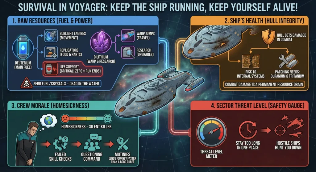Star Trek Voyager Across the Unknown Survival Infographic