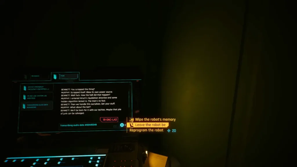 Cyberpunk 2077 1R-0NC-LAD Quest choices