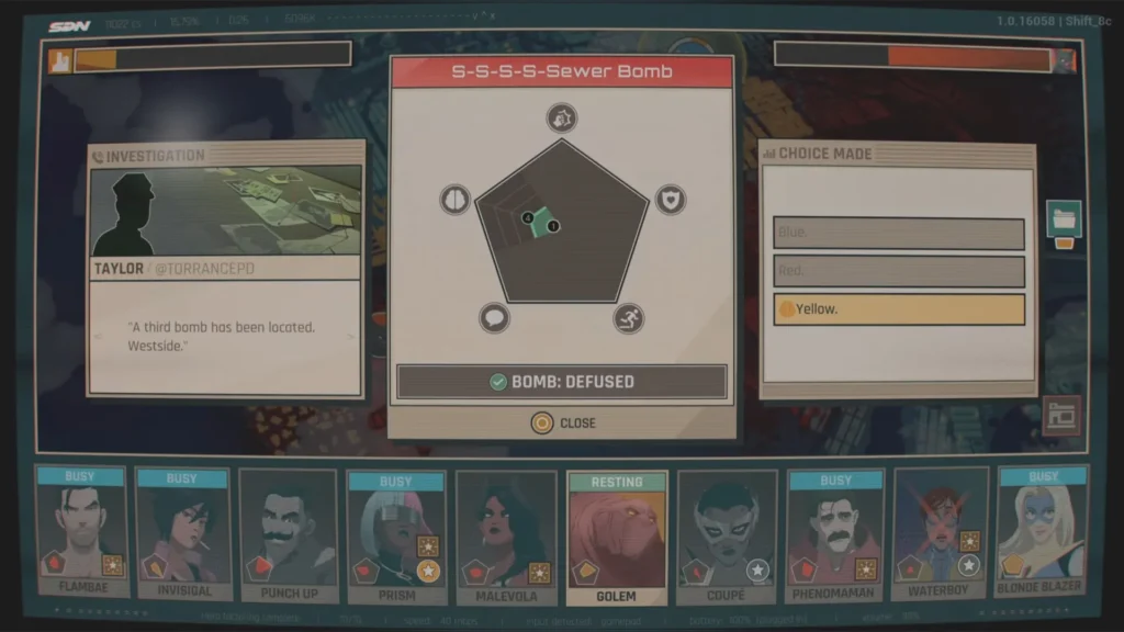 Choose yellow wire in the S-S-S-S-Sewer Bomb mission in Dispatch Episode 8