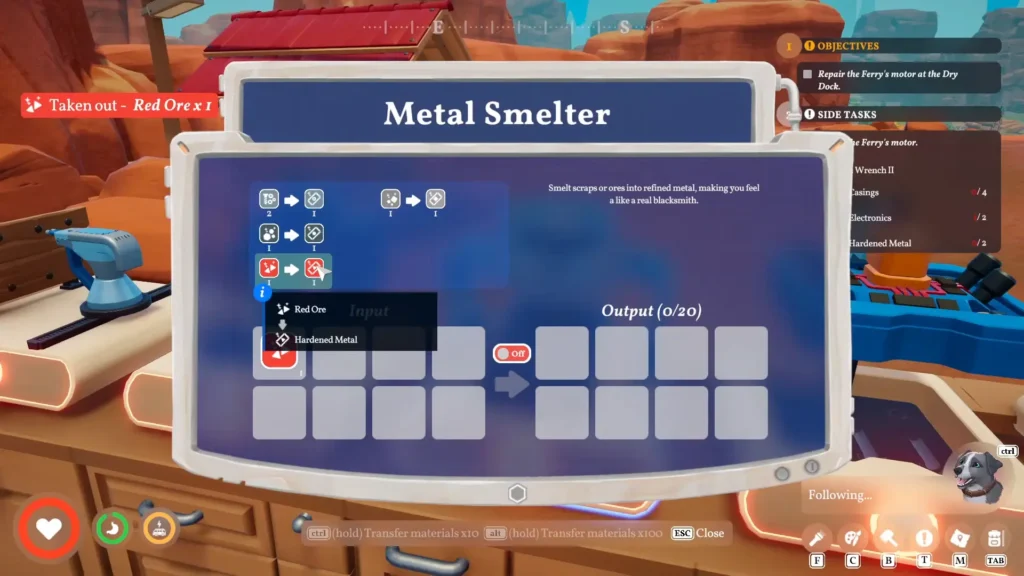 How to Smelt Outbound Red Ore into Hardened Metal