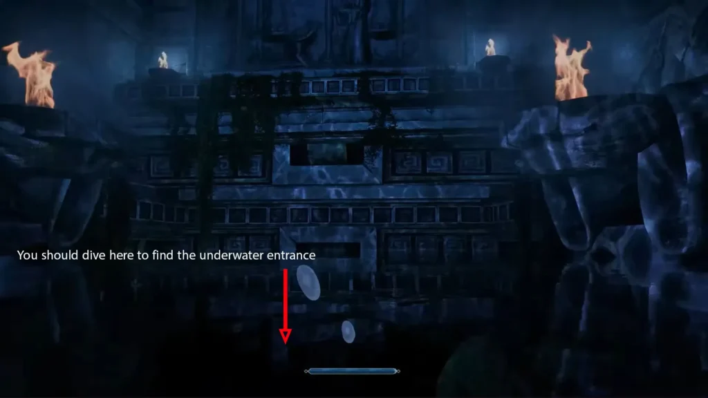 Diving to find the underwater entrance