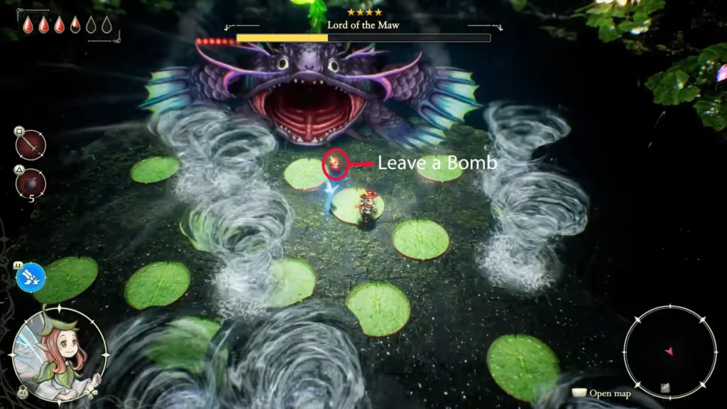 switch to your bombs and place one directly in front of the boss's mouth