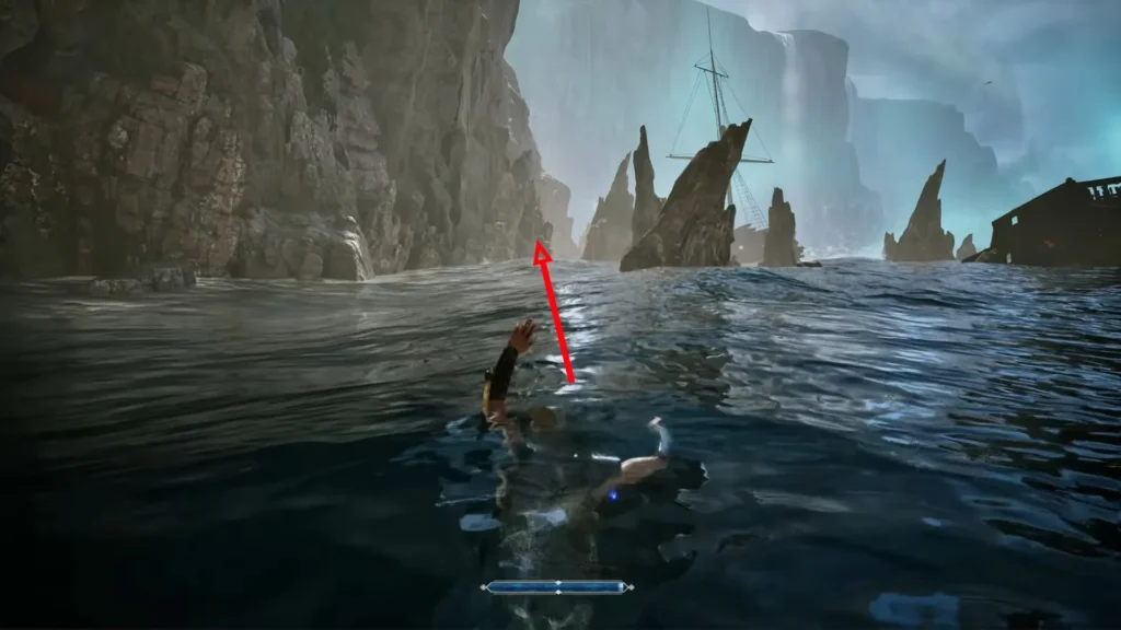 Swimming to the entrance of the temple