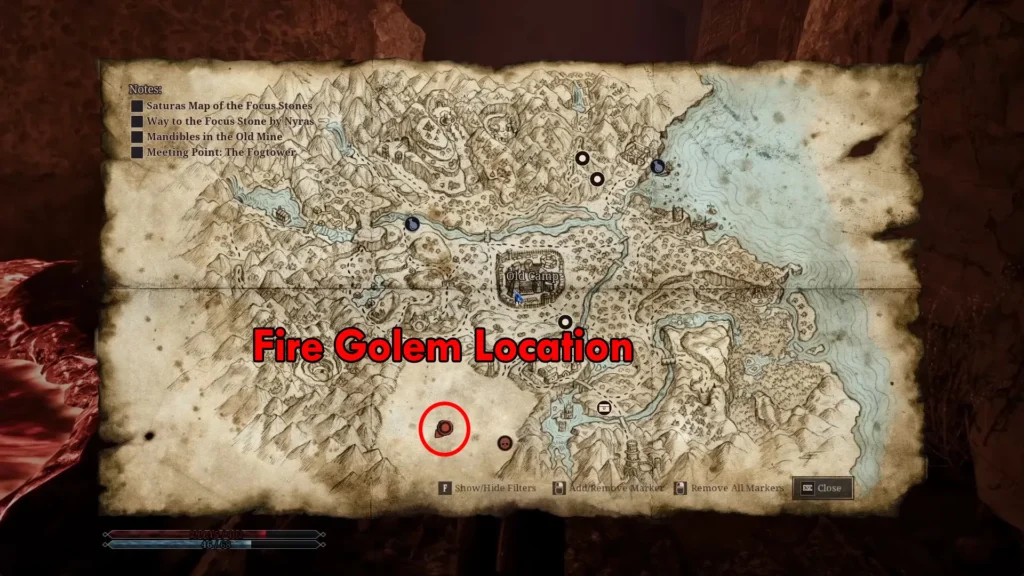 Gothic 1 Remake Fire Golem Location on Map