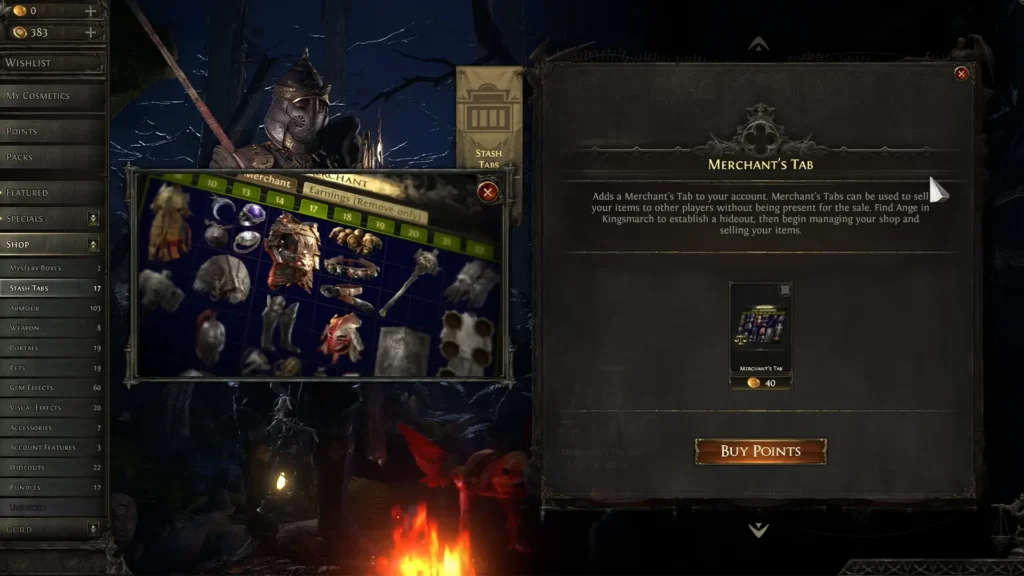 Merchant tab