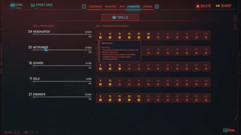 Netrunner Skill Progression & Bonuses