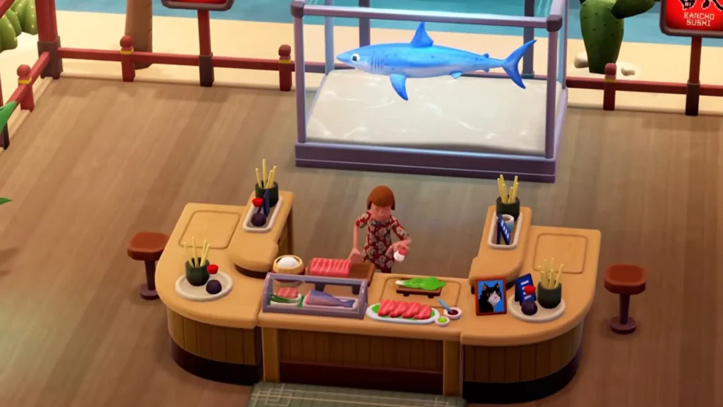 Serving sushi in Two Point Museum