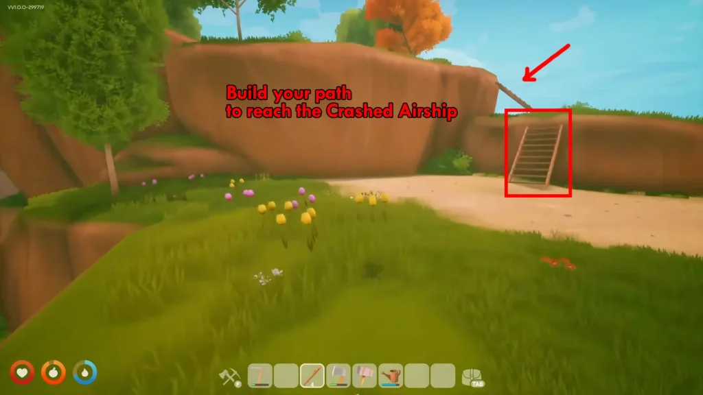 Solarpunk build stairs to reach the crashed airship