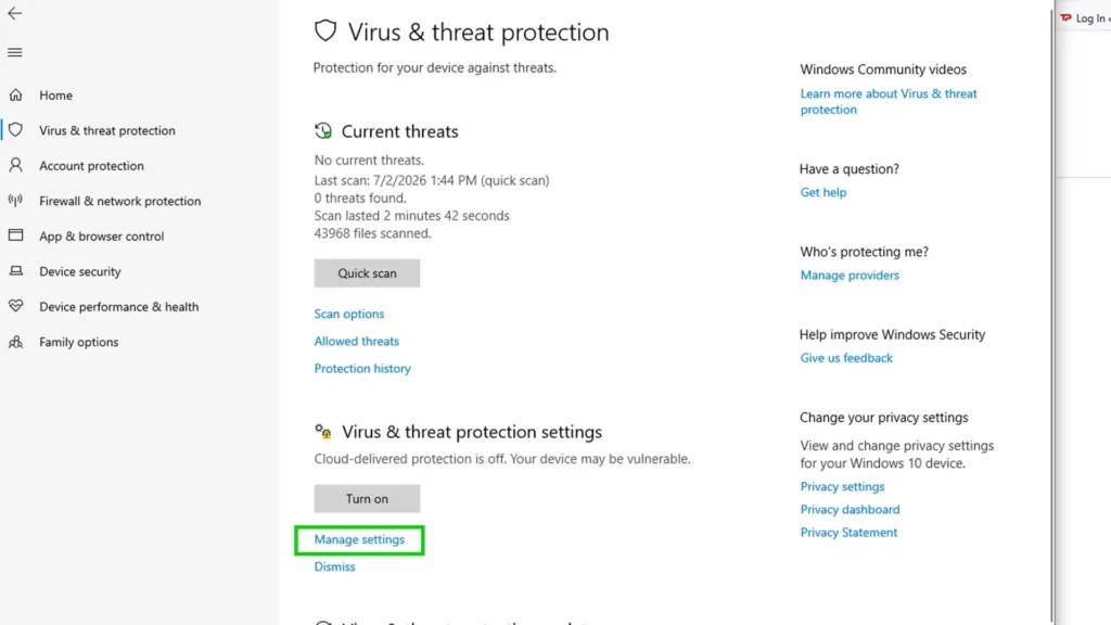 Add files to the exceptions of your antivirus - Step 1