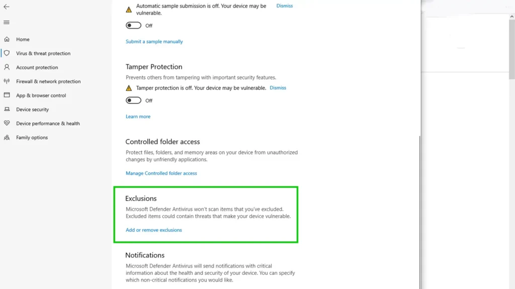 Add files to the exceptions of your antivirus - Step 2