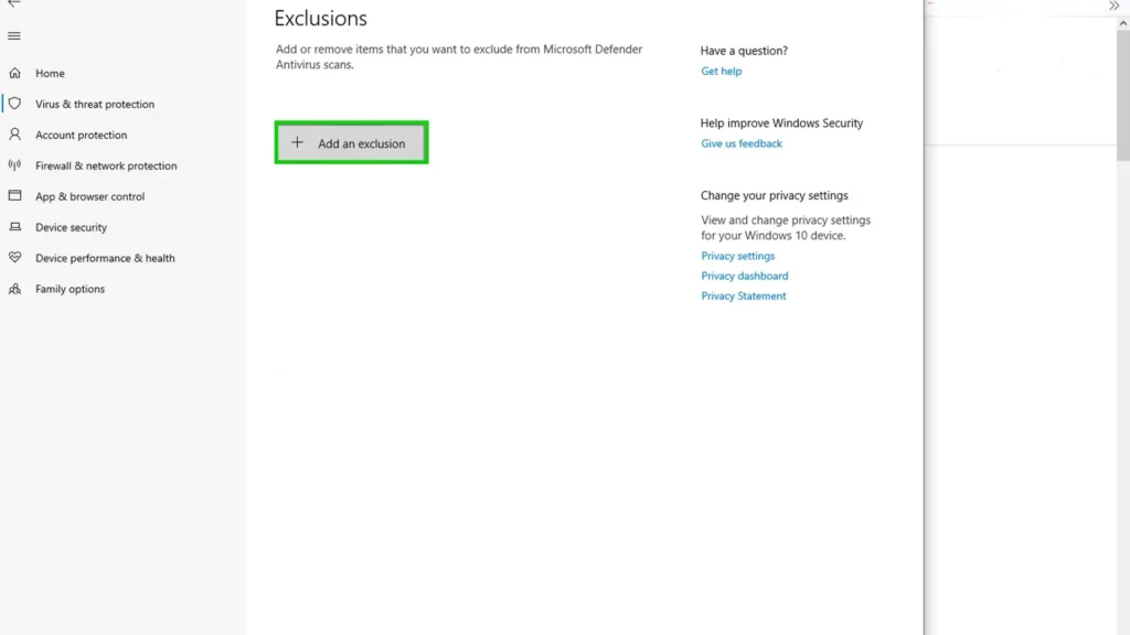 Add files to the exceptions of your antivirus - Step 3