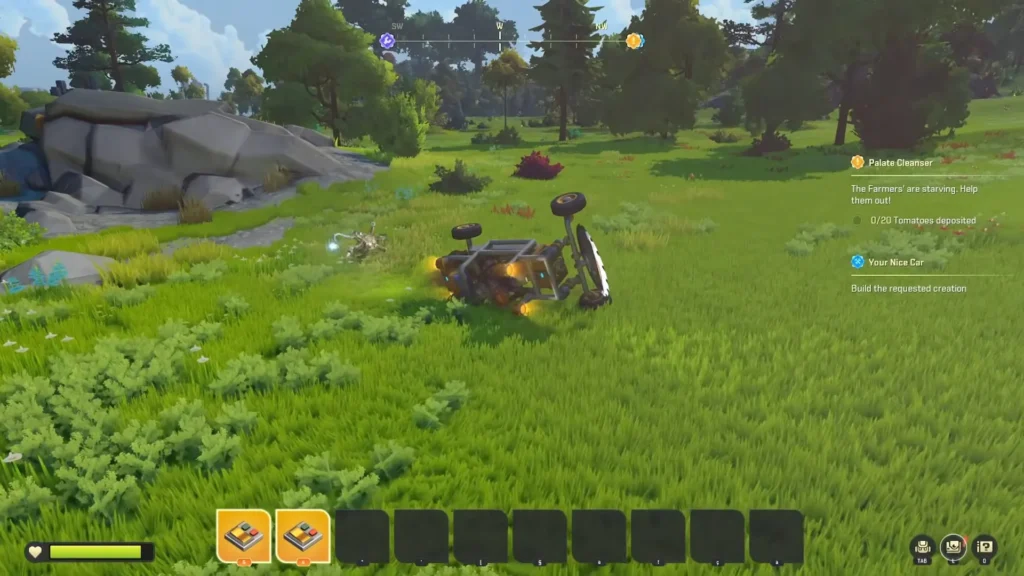 Damaged front end of a Scrap Mechanic vehicle after ramming a bot too hard