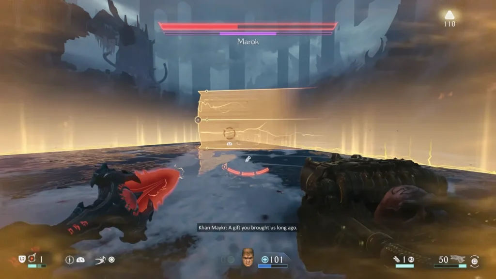 Dodging Marok's damaging screens in Doom Revelations