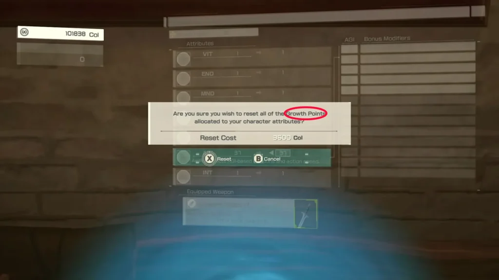 Growth Points allocation window in Echoes of Aincrad