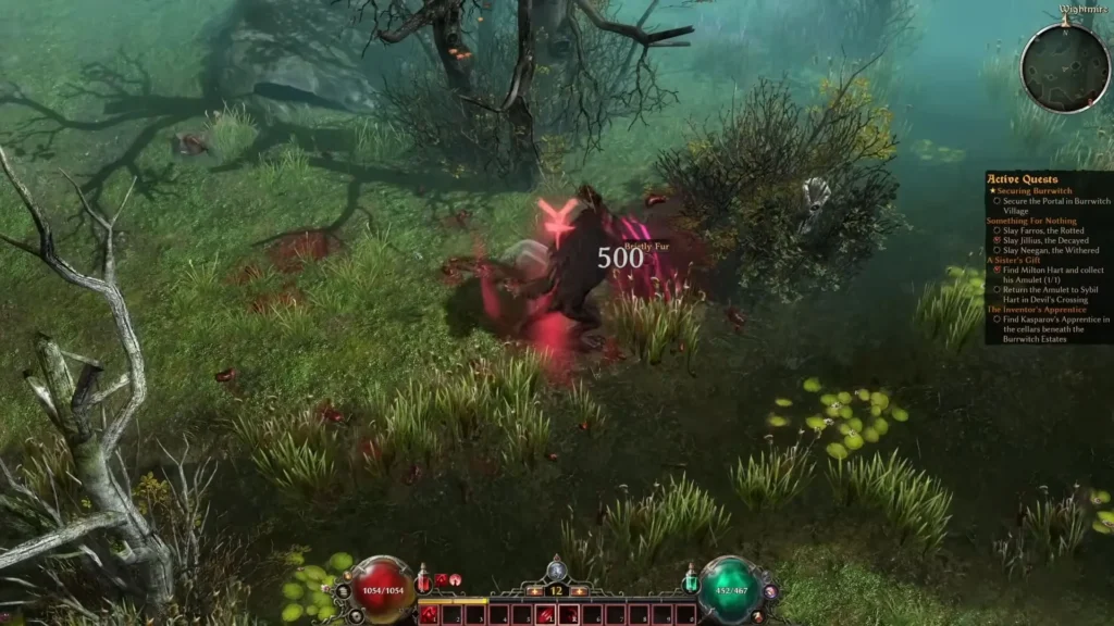 Grim Dawn Werewolf clearing a group of enemies in Fangs of Asterkarn