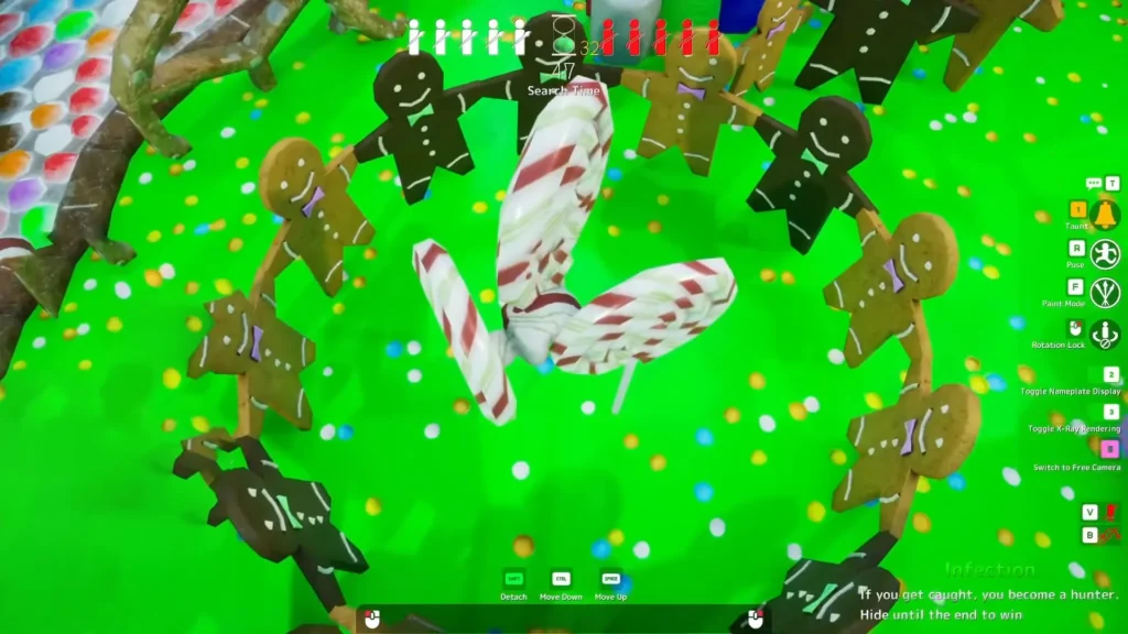 Meccha Chameleon hiding between candies in middle of gingerbread men on the candy mapjpg