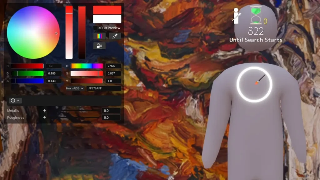 Meccha Chameleon paint menu showing the color wheel, saturation bar, and metallic sliders