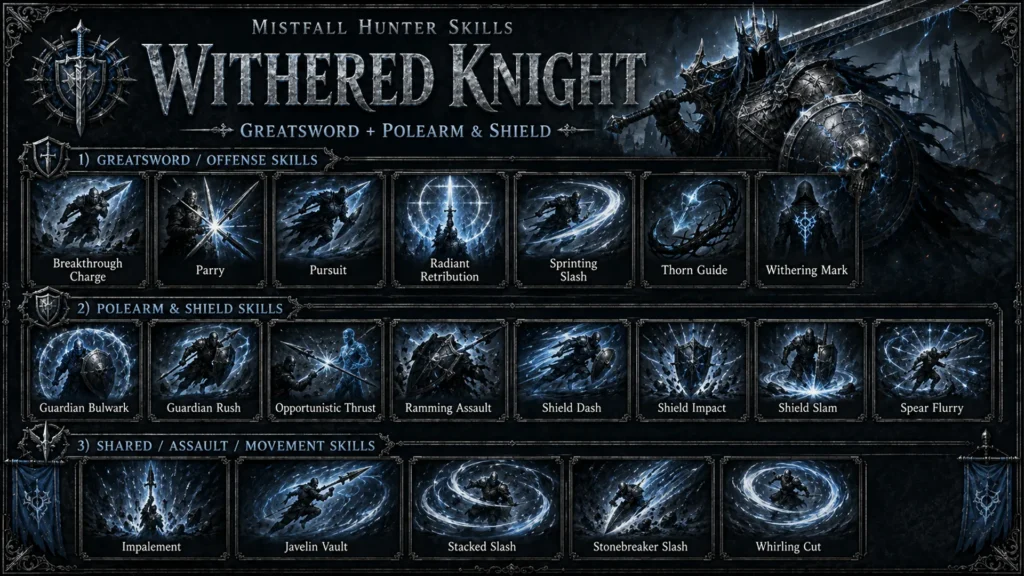 Mistfall Hunter Withered Knight Skills