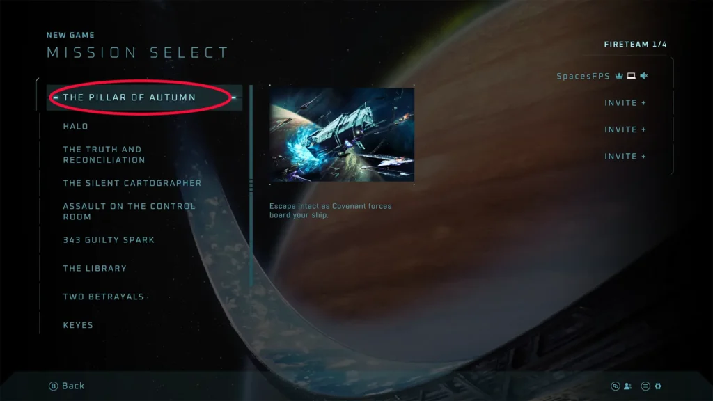 mission select section in Halo