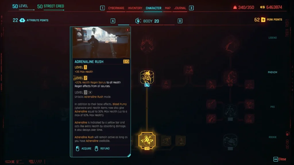 Adrenaline Rush Perk in Cyberpunk 2077