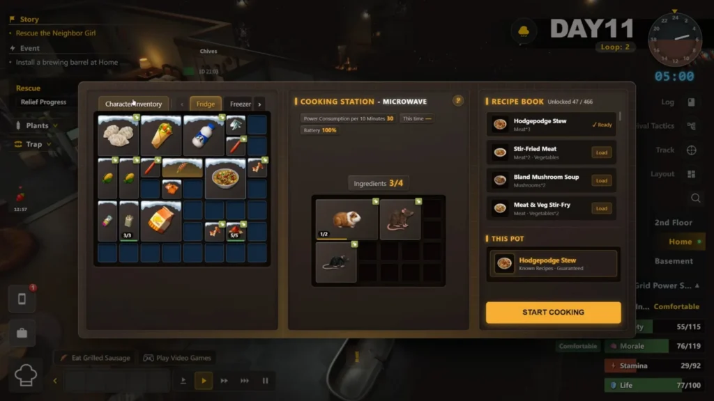 Cooking in Survival Log