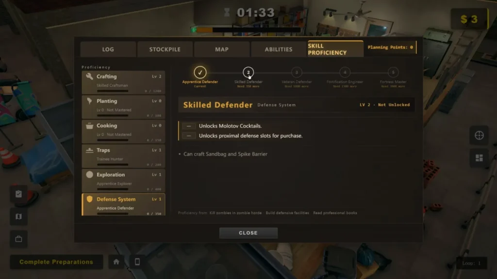 Defense System in Survival Log