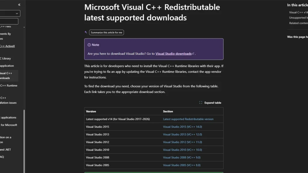 Download page of C++ Visual 