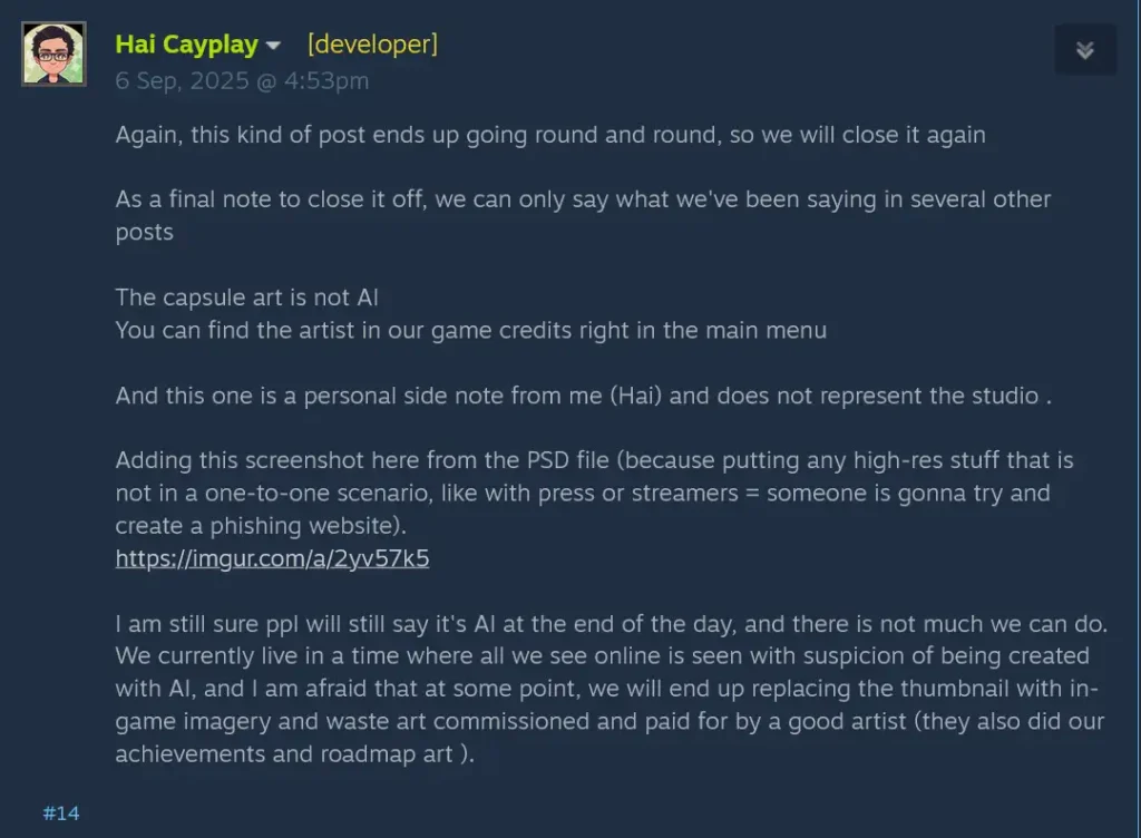 Game Developer claims that the old poster of the game was not AI made