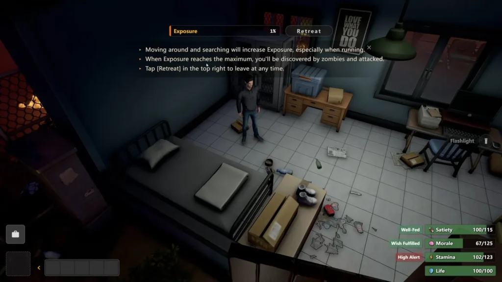 Move around and search will increase exposure in Survival Log