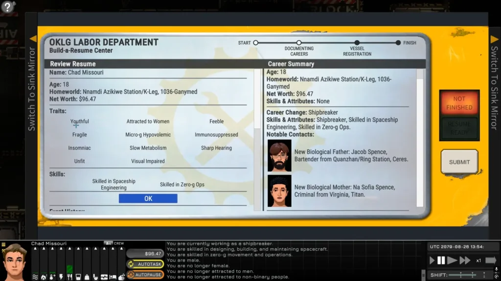 Ostranauts Character Creation