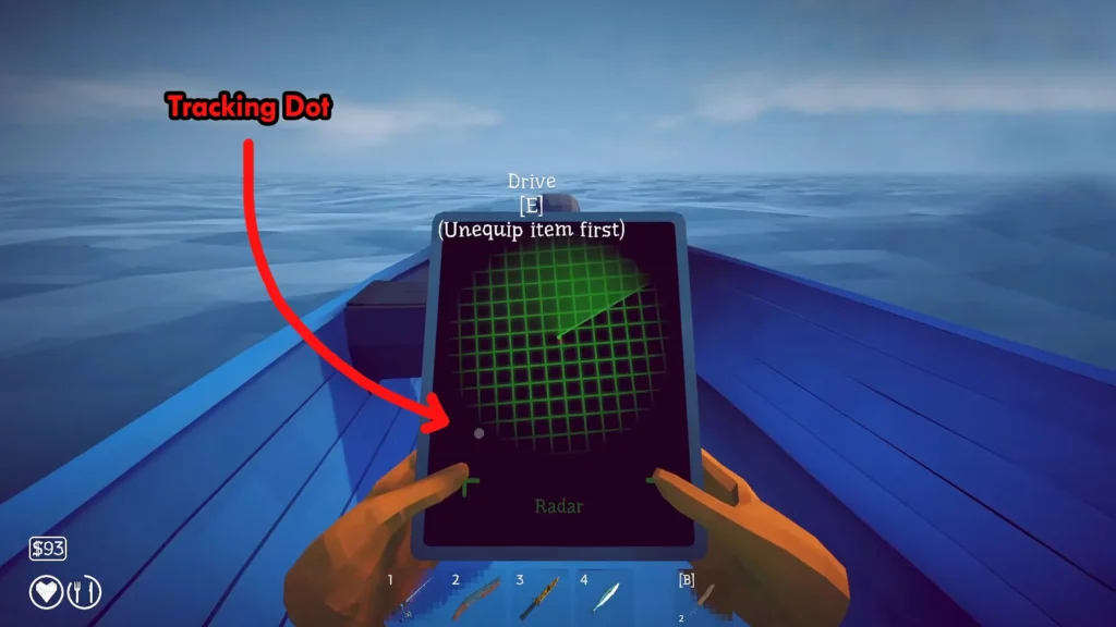 Radar screen showing a tracking dot on a large creature in How to Fish