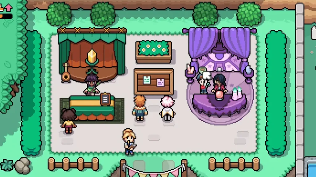 Stillwell standing at his market stall in Fields of Mistria