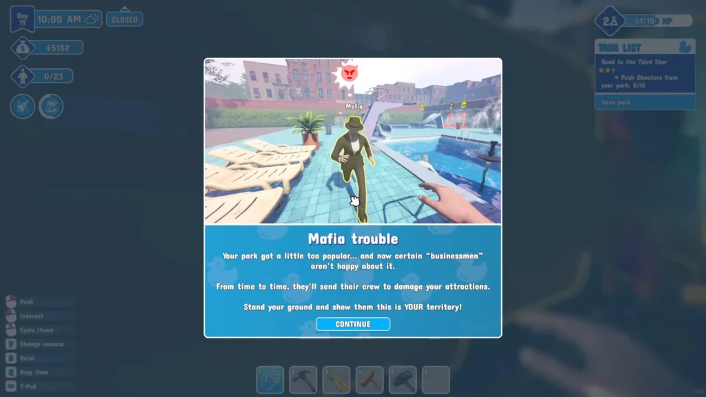 Waterpark Simulator certain businessmen are not happy warning popup
