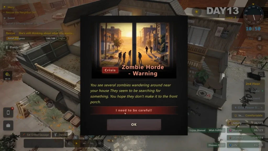 Zombie Horde Warning in Survival Log