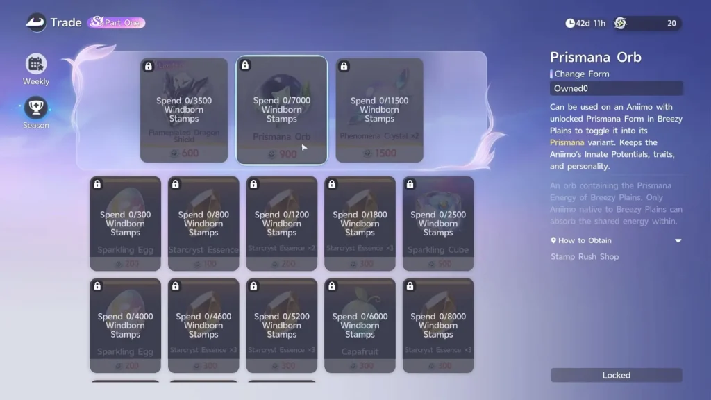 Aniimo Prismana Orb for 900 Windborn Stamps in the Stamp Shop Season tab