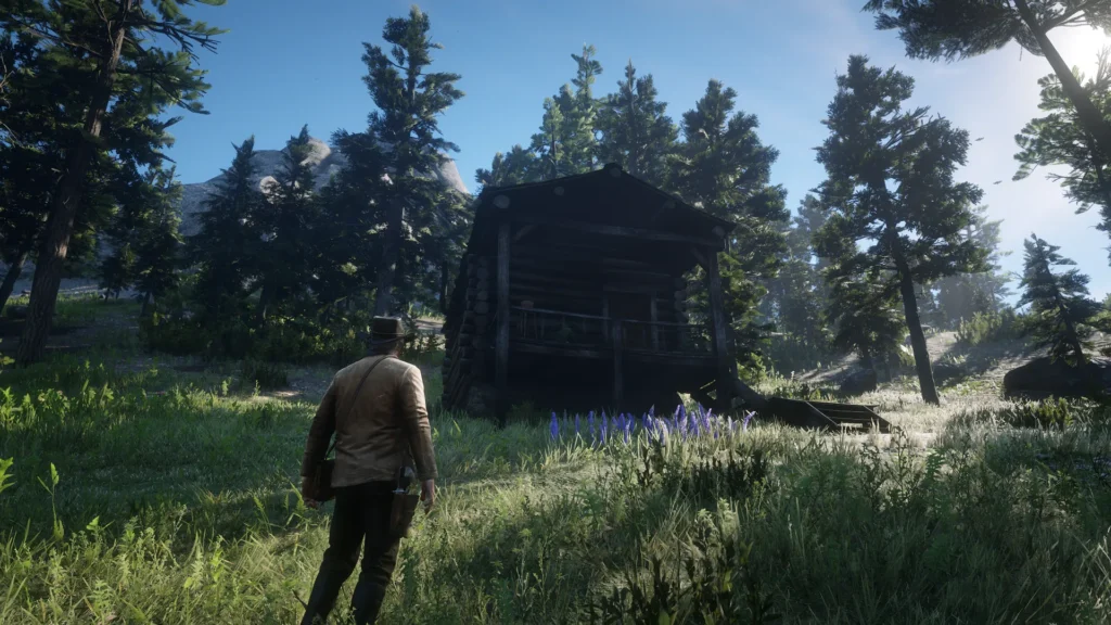 Arthur Morgan exploring Vetter's Echo cabin to complete Dutch's pipe request in RDR2