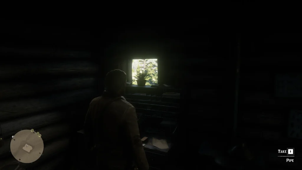 Arthur Morgan finding Dutch's pipe inside Vetter's Echo cabin in Red Dead Redemption 2