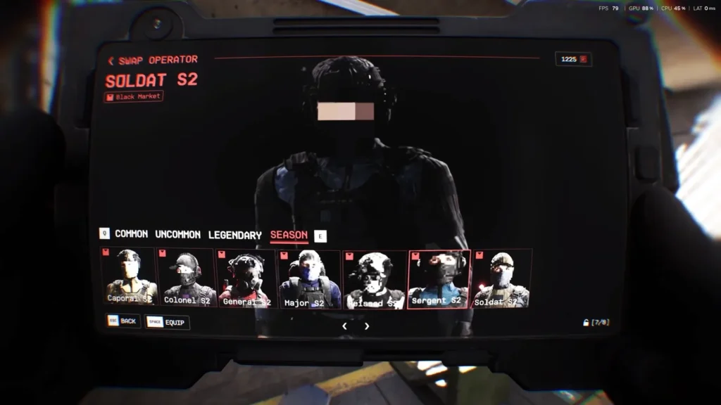 Bodycam operator skins unavailable with NA prices shown in the customization menu