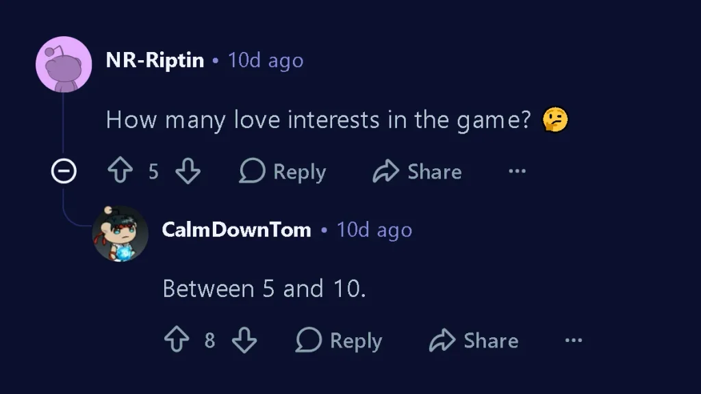 Developer says on Reddit that between 5 and 10 characters would be available for romance