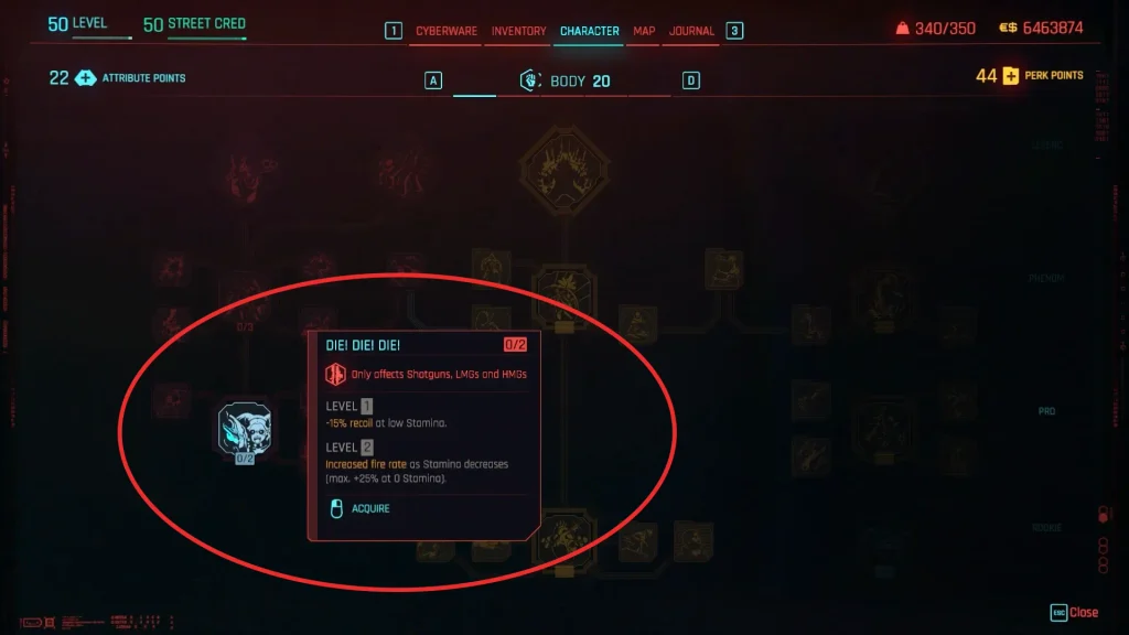 Cyberpunk 2077 Die! Die! Die! Body Perk
