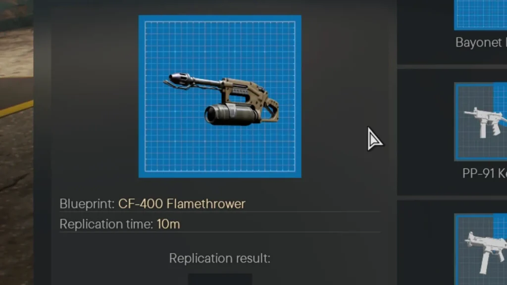 The Flamethrower blueprint is displayed