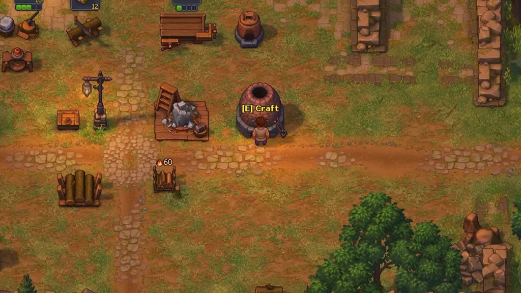 Furnace I beside a Firewood shed holding 60 Fuel in Graveyard Keeper 2