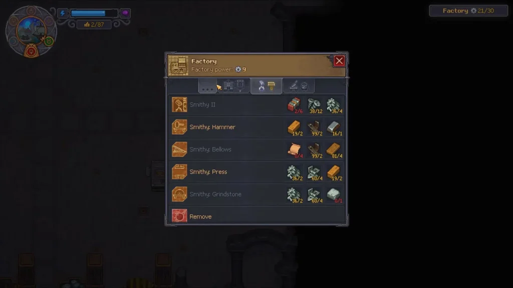 Graveyard Keeper 2 Factory building desk with Smithy II and all four Smithy extensions