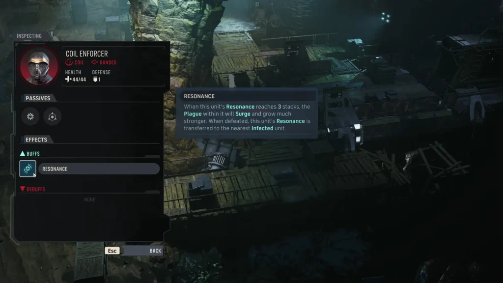In game tooltip explaining Coil Resonance on a 44 HP Coil Enforcer