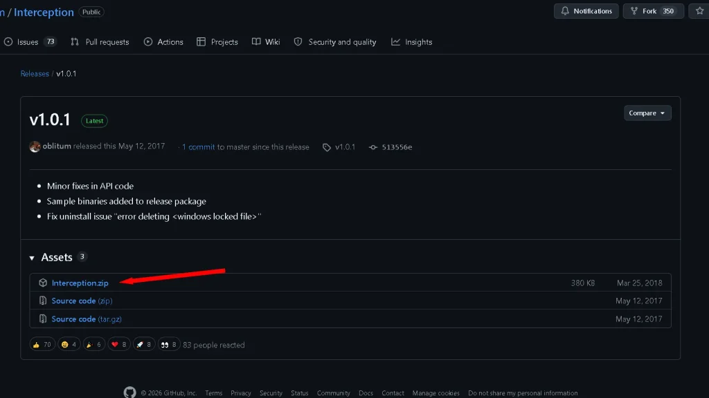 Download link for interception app's zip file