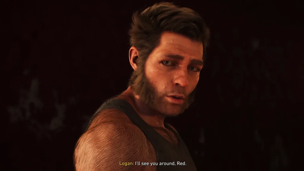 Logan and Jean saying goodbye after Logan loses his memories in Marvel’s Wolverine