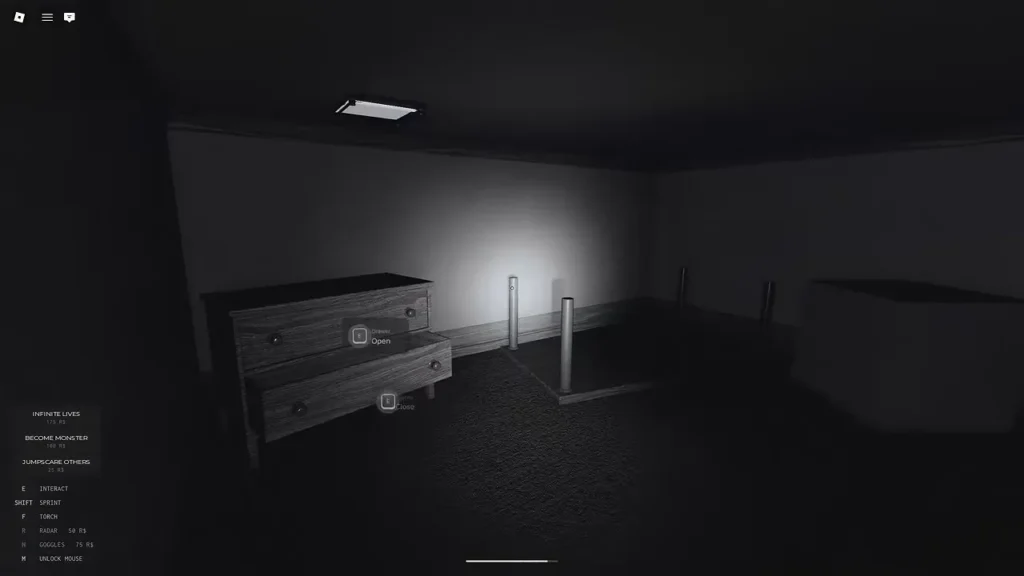 MONOCHROME Roblox escape guide showing the grayscale horror house where players search for keys, enter the code, and escape