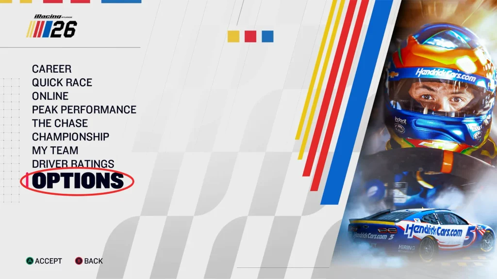 Options section in Nascar 26.webp